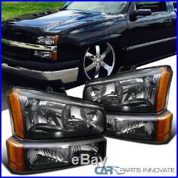 Fit 03-07 Chevy Silverado Avalanche Pickup Black Headlights+Parking Bumper Lamps
