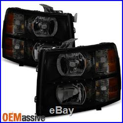 Fit 07-13 Chevy Silverado 1500 07-14 2500HD 3500HD Black Smoked LED Headlights