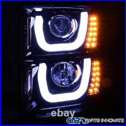 Fit 14-15 Chevy Silverado 1500 Glossy Black Halo Projector Headlights+LED Signal