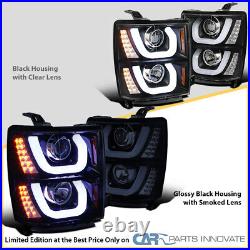 Fit 14-15 Chevy Silverado 1500 Glossy Black Halo Projector Headlights+LED Signal