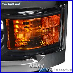 Fit 14-15 Chevy Silverado 1500 Pickup Black Headlights Turning Signal Lamps Pair