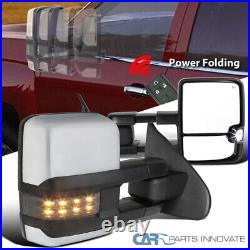 Fit 14-18 Silverado Power Heated Folded Chrome Side Tow Mirrors+Smoke LED Signal