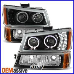 Fit 2003-2006 Chevy Silverado Black Halo LED Projector Headlights+Corner Bumper