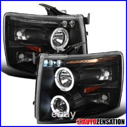 Fit 2007-2014 Chevy Silverado 1500 2500HD LED Halo Black Projector Headlights