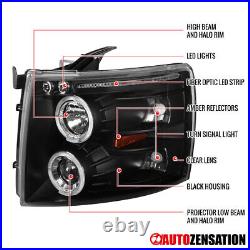 Fit 2007-2014 Chevy Silverado 1500 2500HD LED Halo Black Projector Headlights
