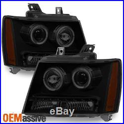 Fit 2007-2014 Suburban Tahoe Avalanche Black Smoked LED Projector Headlights