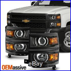 Fit 2014-2015 Chevy Silverado 1500 Pickup Black Projector Headlights Lamp L+R