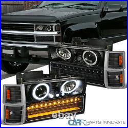 Fit 94-98 C10 Silverado Black Halo Projector Headlights+LED Bumper+Corner Lamps