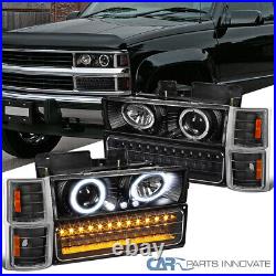 Fit 94-98 C10 Silverado Black Halo Projector Headlights+LED Bumper+Corner Lamps