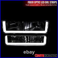Fit 94-98 Chevy C/K C10 Tahoe Silverado LED Tube Smoke Headlights+Corner+Bumper