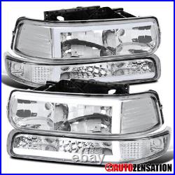 Fit 99-02 Chevy Silverado 00-06 Tahoe Suburban LED Bar Headlights+Bumper Signal