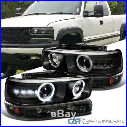 Fit 99-02 Silverado 00-06 Tahoe Suburban Black Halo Projector Headlights+Bumper