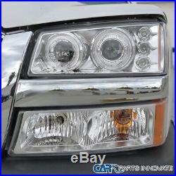 Fit Chevy 03-07 Silverado Avalanche Clear Halo Projector Headlights+Bumper Lamps