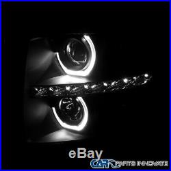 Fit Chevy 07-14 Silverado LED U Ring Halo Black Smoke Projector Headlights Pair
