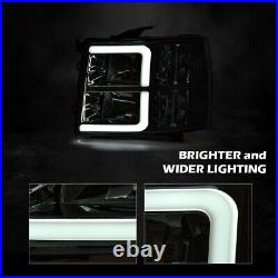 Fit For 2007-2013 Chevy Silverado LED DRL Tube Headlights Chrome/Clear