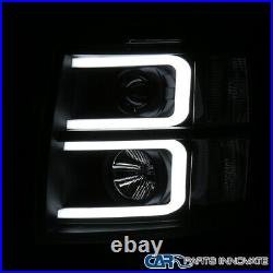 Fits 07-14 Chevy Silverado 1500 2500 3500 Black LED Tube Projector Headlights