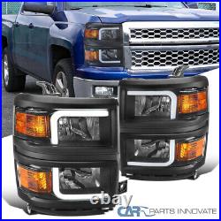 Fits 14-15 Chevy Silverado 1500 All Black Headlamps with LED Light Bar Left+Right