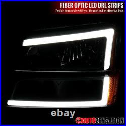 Fits 2003-2007 Chevy Silverado Avalanche LED Bar Headlights+Bumper Lamps Black