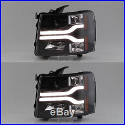 Fits 2007-2013 Chevy Silverado Dual DRL LED Tube Black Projector Headlights