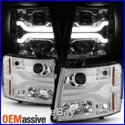 Fits 2007-2013 Chevy Silverado Dual DRL LED Tube Chrome Projector Headlights