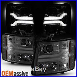 Fits 2007-2013 Chevy Silverado Dual DRL LED Tube Smoked Projector Headlights