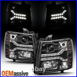 Fits 2007-2013 Chevy Silverado Pickup Dual DRL LED Black Projector Headlights