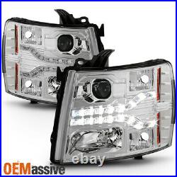 Fits 2007-2013 Chevy Silverado Pickup Dual DRL LED Chrome Projector Headlights