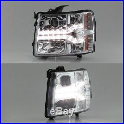 Fits 2007-2013 Chevy Silverado Pickup Dual DRL LED Chrome Projector Headlights