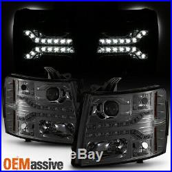 Fits 2007-2013 Chevy Silverado Pickup Dual DRL LED Smoked Projector Headlights