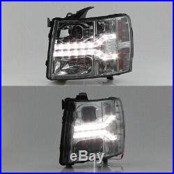 Fits 2007-2013 Chevy Silverado Pickup Dual DRL LED Smoked Projector Headlights