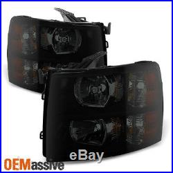 Fits 2007-2014 Chevy Silverado Black Smoked Headlights Lamps Pair Left + Right