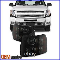 Fits 2007-2014 Chevy Silverado Black Smoked Headlights Lamps Pair Left + Right