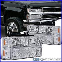 Fits 94-98 C10 C/K 2500 3500 Tahoe Suburban Headlights+Bumper Corner Lamps Clear