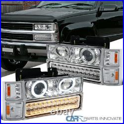 Fits 94-98 C10 Silverado Clear Lens Projector Headlights+LED Bumper+Corner Lamps
