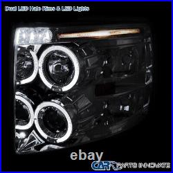 Fits Chevy 07-14 Silverado LED Halo Clear Projector Headlights Head Lamps Pair