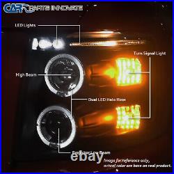 Fits Chevy 07-14 Silverado LED Halo Clear Projector Headlights Head Lamps Pair