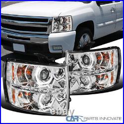 Fits Chevy 07-14 Silverado LED U Ring Halo Clear Projector Headlights Left+Right