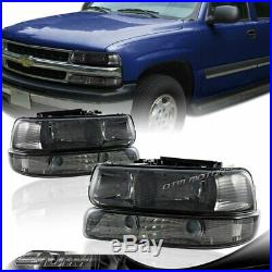For 00-06 Chevy Suburban 1500 2500 Smoke Headlights+Bumper Clear Reflector Lamps