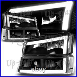 For 02-06 Chevy Avalanche /03-07 Silverado LED DRL Black Headlights+Bumper Lamp