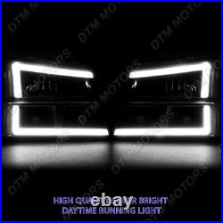 For 03-07 Chevy Silverado/02-06 Avalanche LED Bar Black Headlights+Bumper Lamps