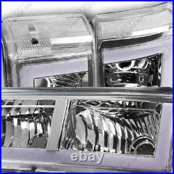 For 03-07 Chevy Silverado/02-06 Avalanche LED Bar Chrome Headlights+Bumper Lamps