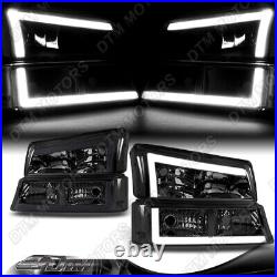 For 03-07 Chevy Silverado/02-06 Avalanche LED Bar Smoke Headlights+Bumper Lamps