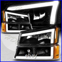 For 03-07 Chevy Silverado/02-06 Avalanche LED DRL Black Headlights+Bumper Lamps