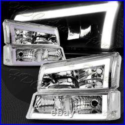 For 03-07 Chevy Silverado/02-06 Avalanche LED DRL Chrome Headlights+Bumper Lamps