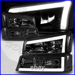 For 03-07 Chevy Silverado/02-06 Avalanche LED DRL Smoke Headlights+Bumper Lamps