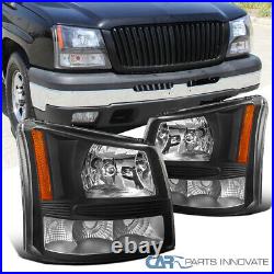 For 03-07 Chevy Silverado Avalanche 2in1 Style Black Headlights Bumper Lamps L+R