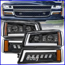 For 03-07 Chevy Silverado Avalanche LED DRL Headlights Bumper Turn Signal Lamps