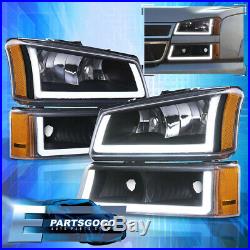 For 03-07 Chevy Silverado LED DRL Black Housing Clear Amber Reflectors Headlight