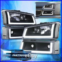 For 03-07 Chevy Silverado LED DRL Black Housing Clear Lens Reflectors Headlights