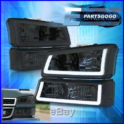 For 03-07 Chevy Silverado LED DRL Black Housing Smoked Lens Reflector Headlights